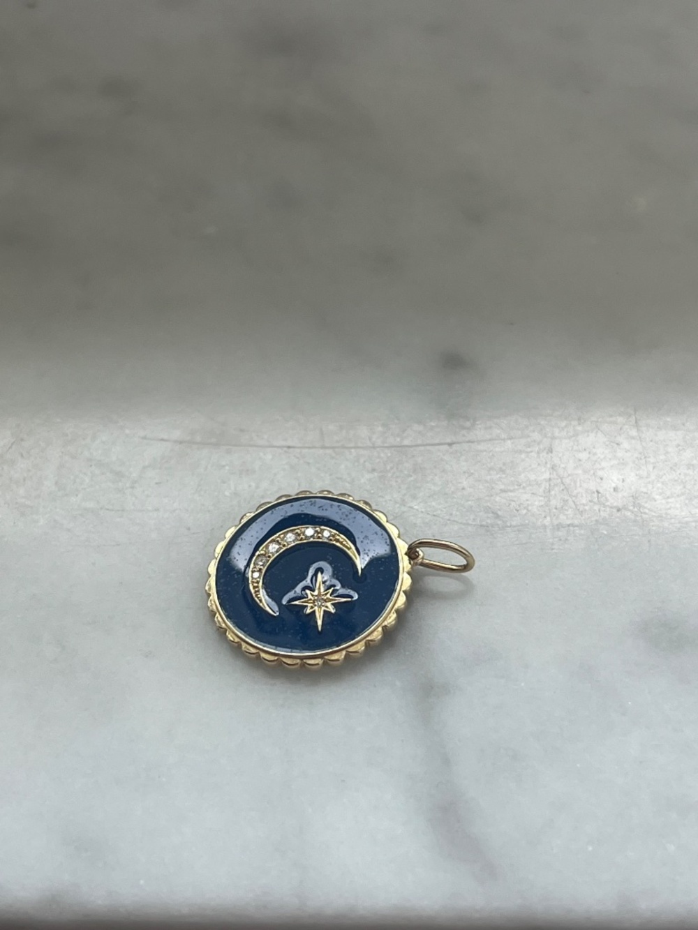 Sydney Evan 14K Gold & Diamond Celestial Moon Star Navy Enamel Charm Pendant - Picture 5 of 11